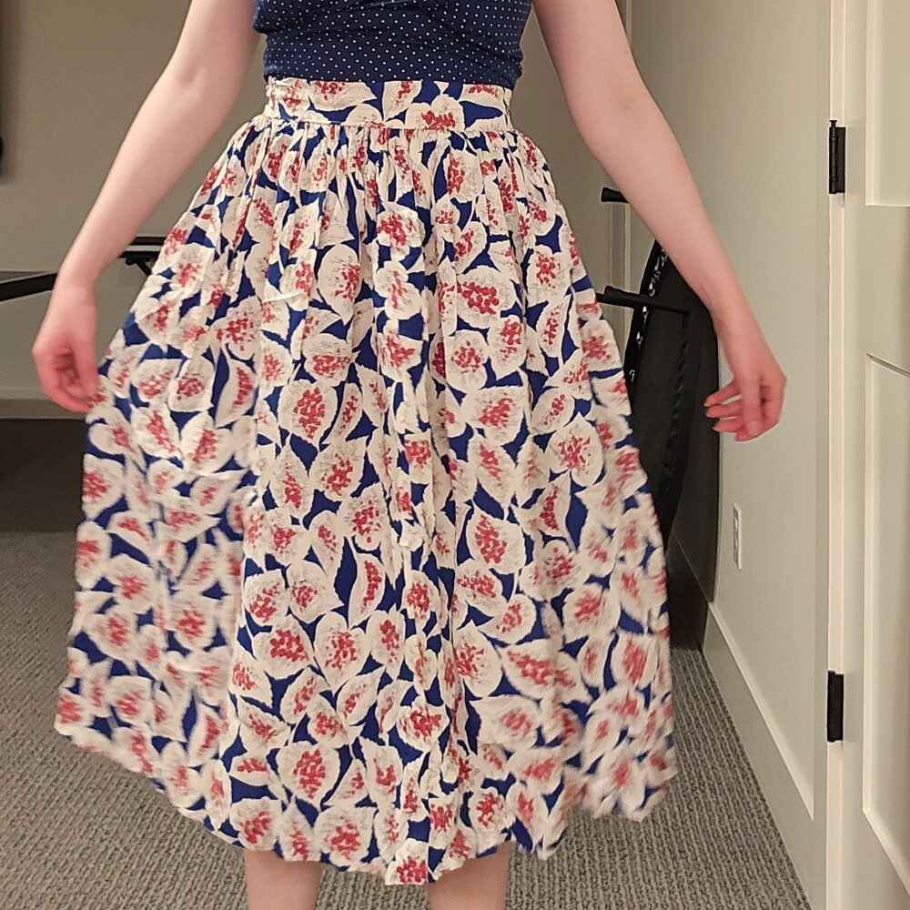 Vintage 1940s Leaf and Floral Rayon Skirt